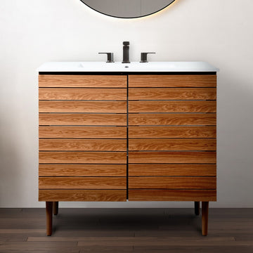 Aubert Thick Linear Slat Modern Farmhouse 2-Shelf Bath Vanity Cabinet Only (Sink Basin not Included)